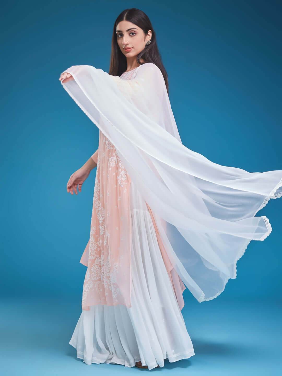 PAARSA Chikankari Chiffon Dupatta - KRI CHIKANKARI